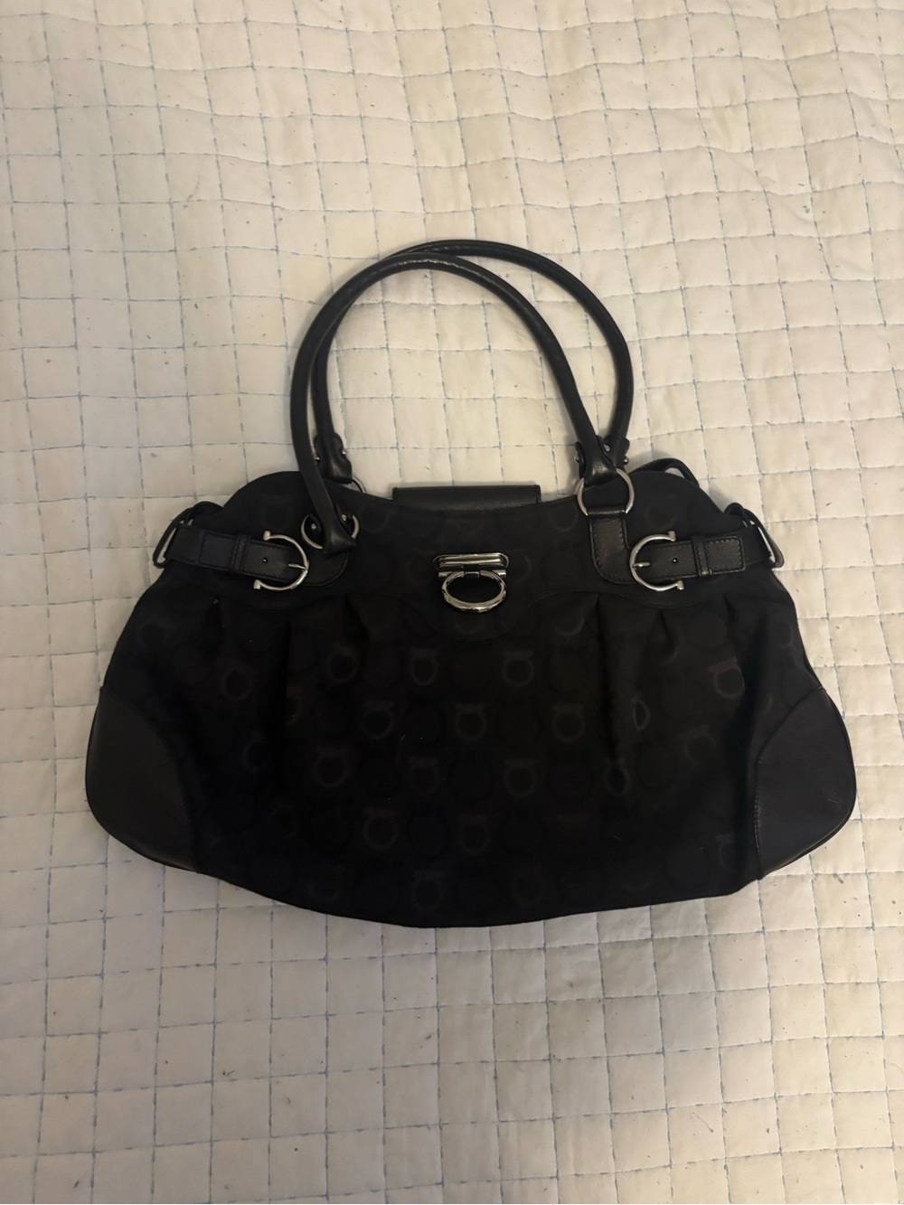Salvatore Ferragamo Black Signature Canvas Shoulder Bag
